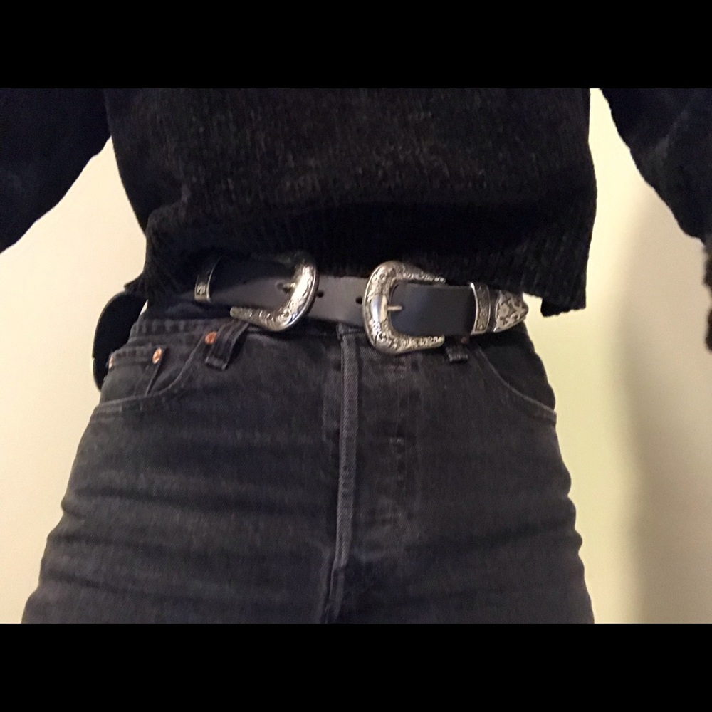 ASOS Black Double Buckle Western Belt with Silver Hardware
